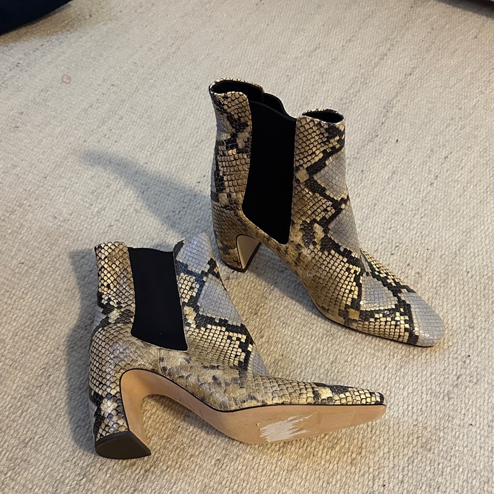 Tory Burch Black and Tan Snakeskin Ankle Booties - Picture 2 of 3